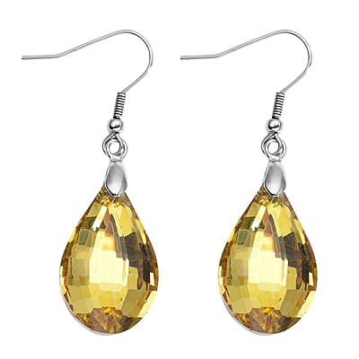 Simulated Citrine Beaded Stretch Bracelet and Drop Earrings in Silvertone