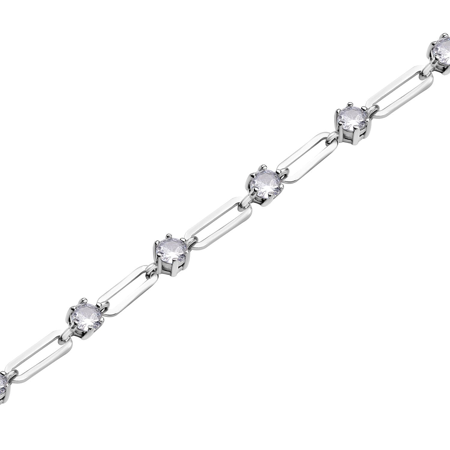 Simulated Diamond Paper Clip Chain Bracelet (7.5-9.0In) and Solitaire Stud Earrings in Stainless Steel 6.70 ctw