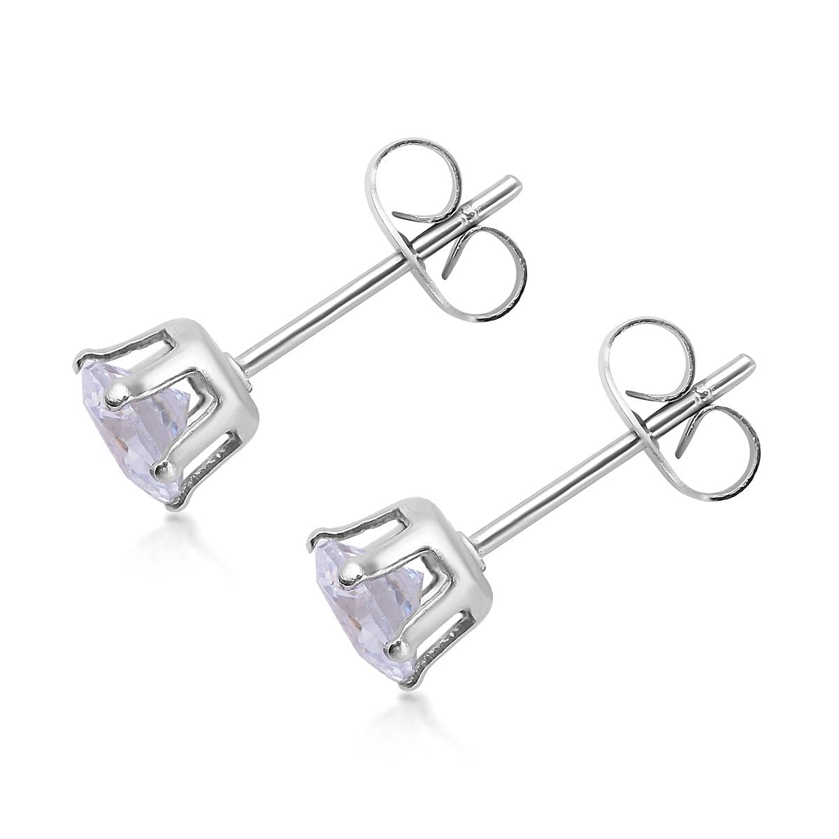 Simulated Diamond Paper Clip Chain Bracelet (7.5-9.0In) and Solitaire Stud Earrings in Stainless Steel 6.70 ctw