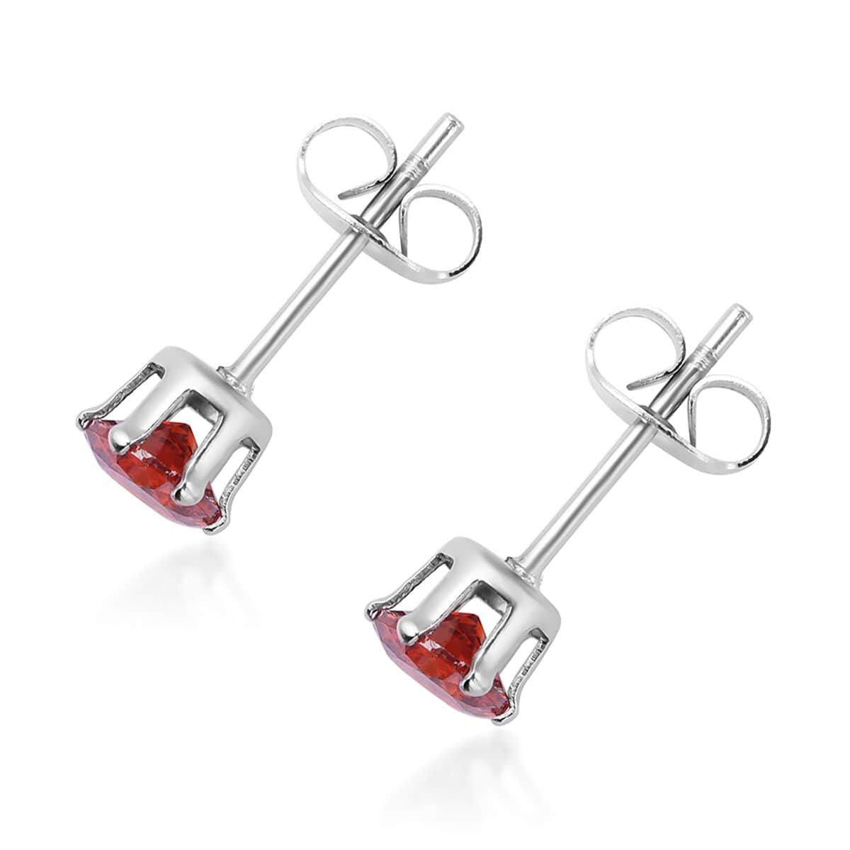 Simulated Garnet Color Diamond Paper Clip Chain Bracelet (7.5-9.0In) and Solitaire Stud Earrings in Stainless Steel 6.70 ctw , Tarnish-Free, Waterproof, Sweat Proof Jewelry image number 5