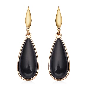 Lapis Lazuli and Enhanced Black Agate Teardrop Shape Set of 2 Earrings in Goldtone 50.00 ctw