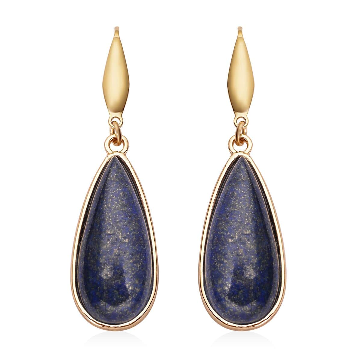 Lapis Lazuli and Enhanced Black Agate Teardrop Shape Set of 2 Earrings in Goldtone 50.00 ctw image number 3