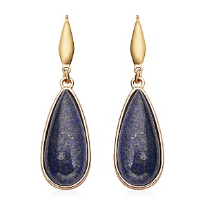 Lapis Lazuli and Enhanced Black Agate Teardrop Shape Set of 2 Earrings in Goldtone 50.00 ctw