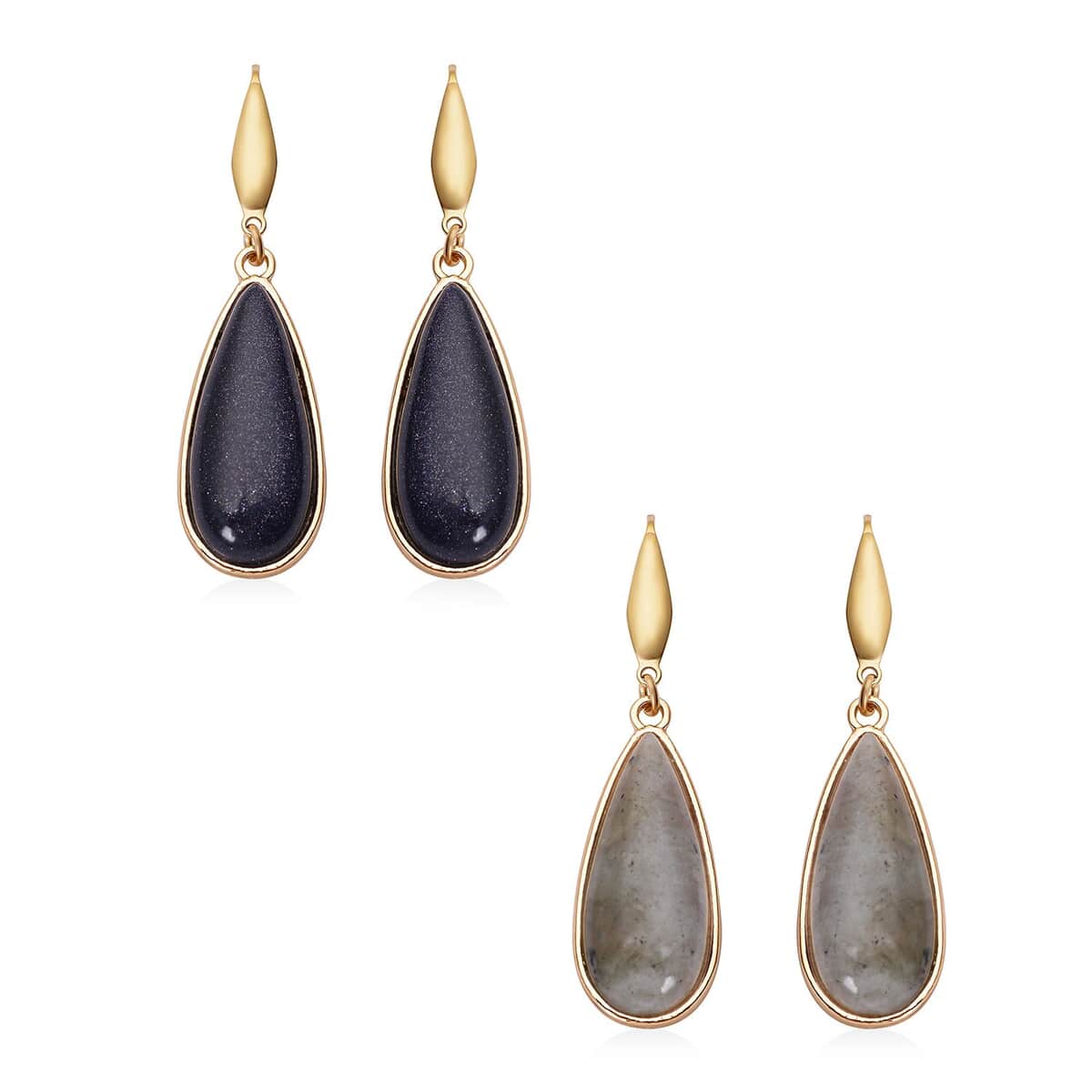 Labradorite and Blue Sandstone Teardrop Shape Set of 2 Earrings in Goldtone 50.00 ctw image number 0