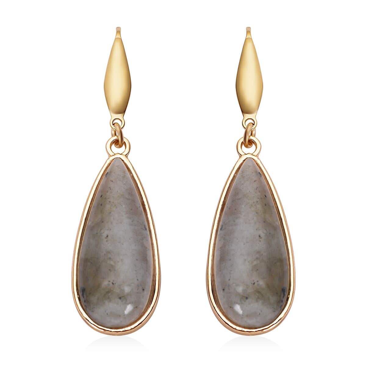 Labradorite and Blue Sandstone Teardrop Shape Set of 2 Earrings in Goldtone 50.00 ctw image number 3