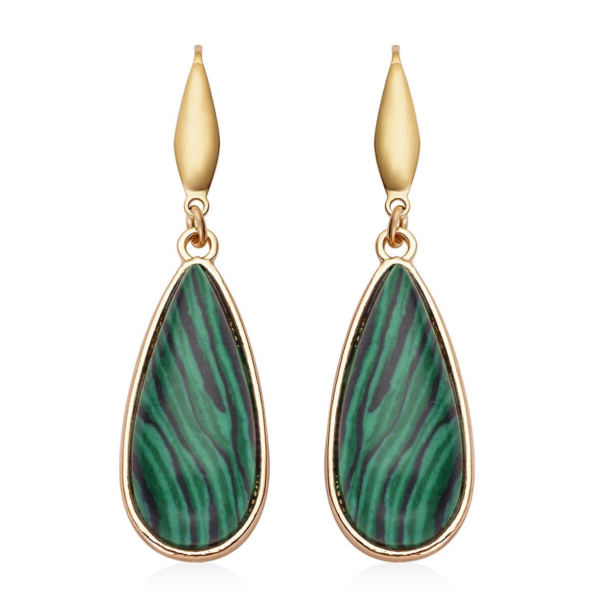 Lab Created Malachite and Enhanced Green Agate (D) Teardrop Shape Set of 2 Earrings in Goldtone 50.00 ctw image number 2