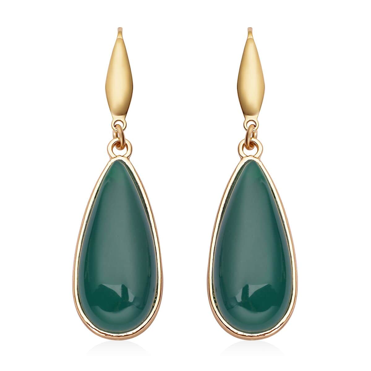 Lab Created Malachite and Enhanced Green Agate (D) Teardrop Shape Set of 2 Earrings in Goldtone 50.00 ctw image number 3