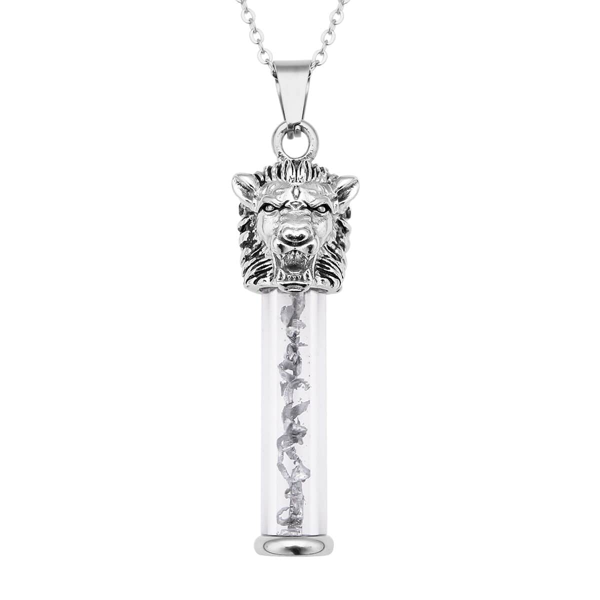 Marvelous Meteorite Lion Head Design Pendant Necklace (20 Inches) in Stainless Steel 5.00 ctw , Tarnish-Free, Waterproof, Sweat Proof Jewelry image number 0