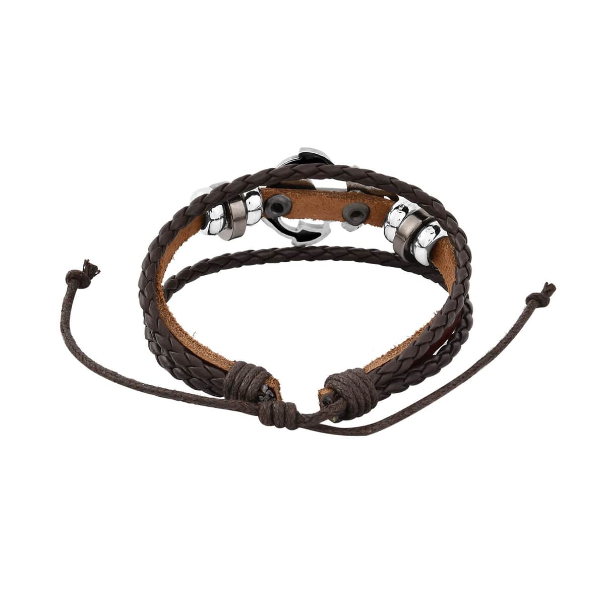 Set of 2 Brown Color Genuine Leather and Dualtone Adjustable Bracelet image number 6