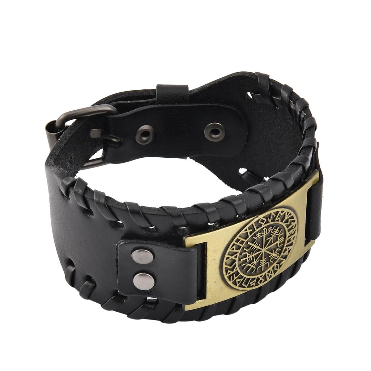 Set of 2 Black Color Genuine Leather and Dualtone Adjustable Bracelet image number 3