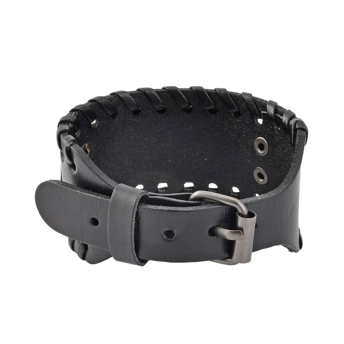 Set of 2 Black Color Genuine Leather and Dualtone Adjustable Bracelet image number 4