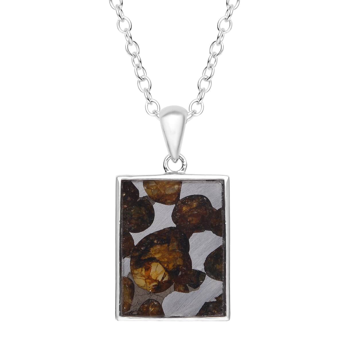 Marvelous Pallasite Pendant Necklace 18 Inches in Rhodium Over Sterling Silver 10.50 ctw image number 0