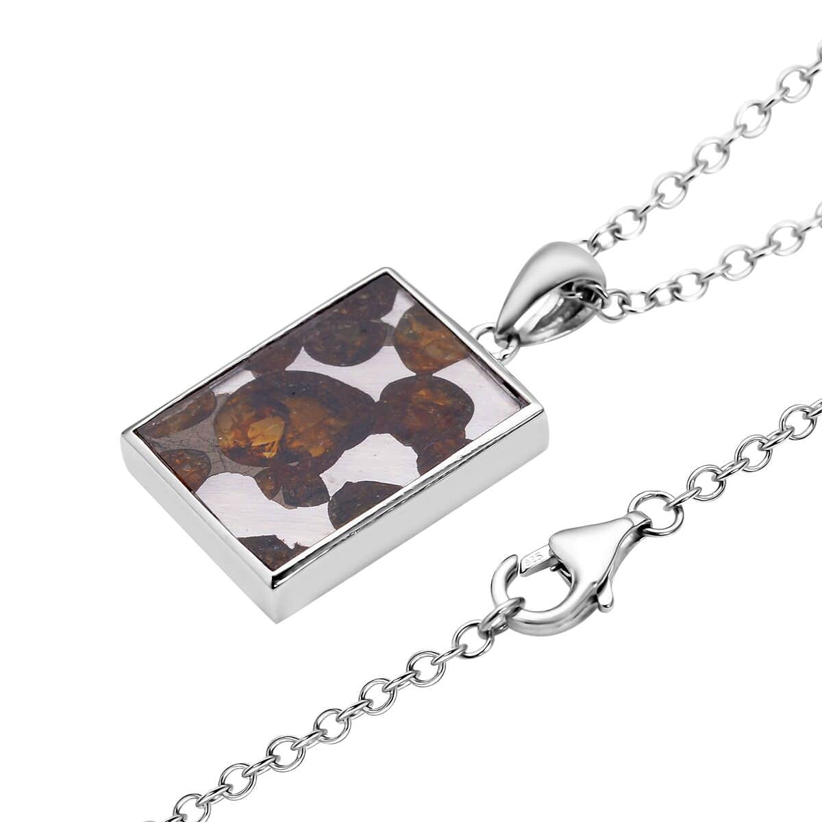 Marvelous Pallasite Pendant Necklace 18 Inches in Rhodium Over Sterling Silver 10.50 ctw image number 3