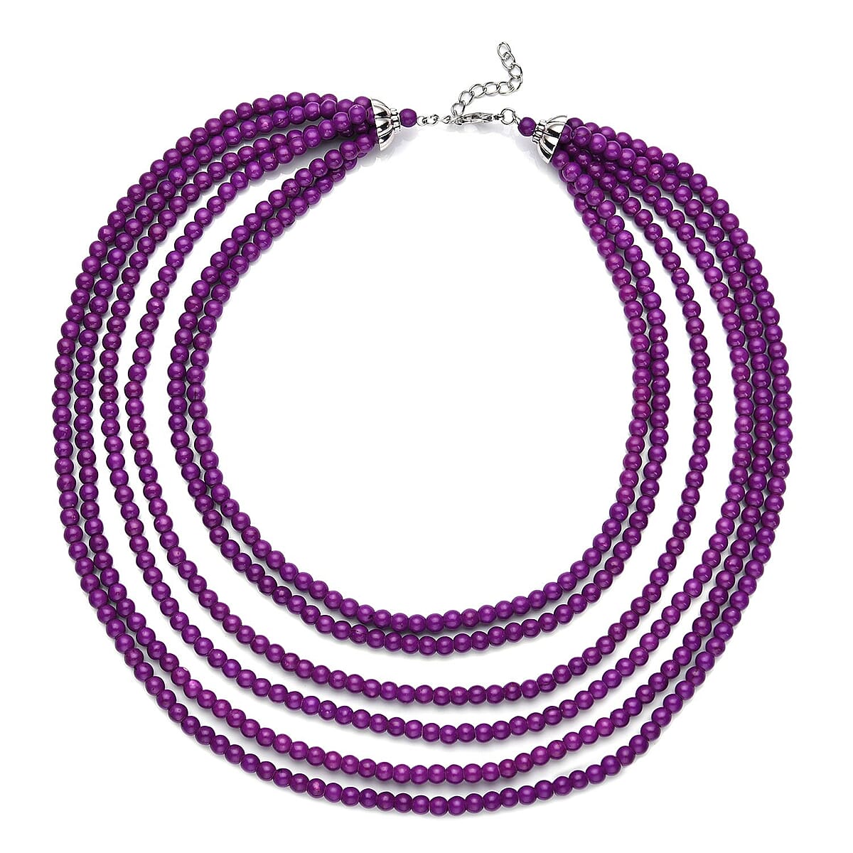 Freshened Purple Howlite Multi Strand Beaded Necklace 18-20 Inches and Earrings in Silvertone & Stainless Steel 812.00 ctw , Tarnish-Free, Waterproof, Sweat Proof Jewelry image number 2