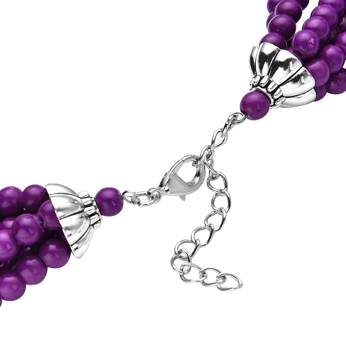 Freshened Purple Howlite Multi Strand Beaded Necklace 18-20 Inches and Earrings in Silvertone & Stainless Steel 812.00 ctw , Tarnish-Free, Waterproof, Sweat Proof Jewelry image number 4