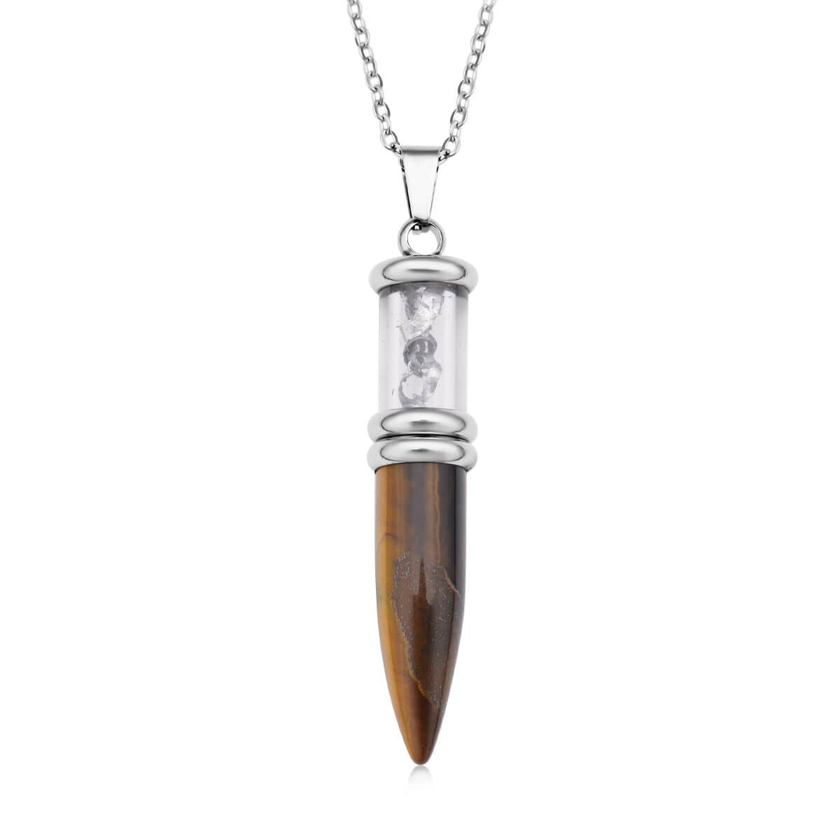 Yellow Tiger's Eye and Marvelous Meteorite Pencil Pendant Necklace 20 Inches in Stainless Steel 25.00 ctw image number 0
