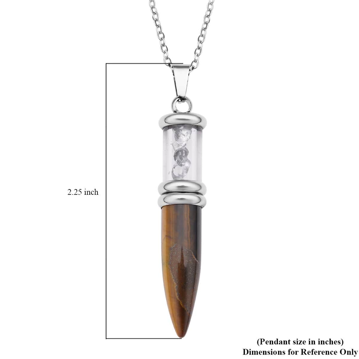 South African Yellow Tiger's Eye and Marvelous Meteorite Pencil Pendant Necklace 20 Inches in Stainless Steel 25.00 ctw image number 4