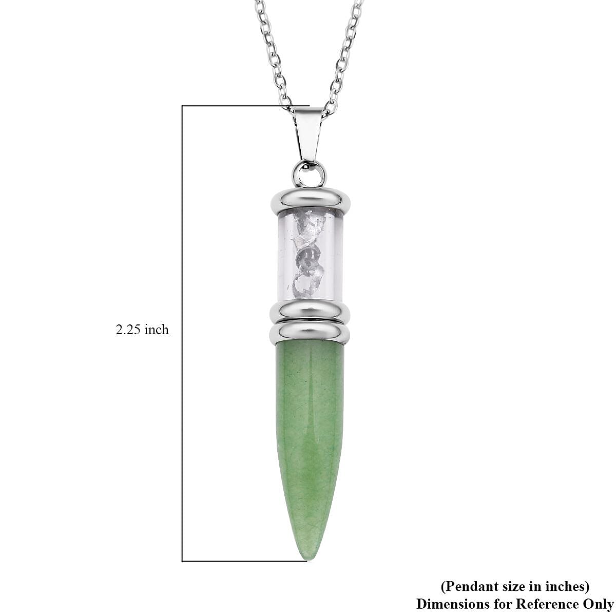 Green Aventurine, Marvelous Meteorite Pencil Pendant Necklace 20 Inches in Stainless Steel 25.00 ctw image number 4