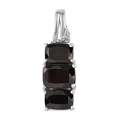 Elite Shungite Stud Earrings, 3 Stone Ring Size 10.0 and Pendant in Platinum Over Sterling Silver 5.85 ctw