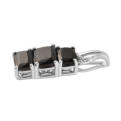 Elite Shungite Stud Earrings, 3 Stone Ring Size 10.0 and Pendant in Platinum Over Sterling Silver 5.85 ctw