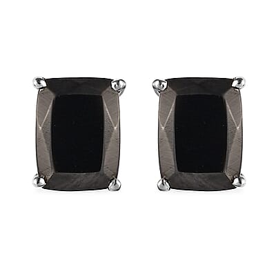 Elite Shungite Stud Earrings, 3 Stone Ring Size 10.0 and Pendant in Platinum Over Sterling Silver 5.85 ctw