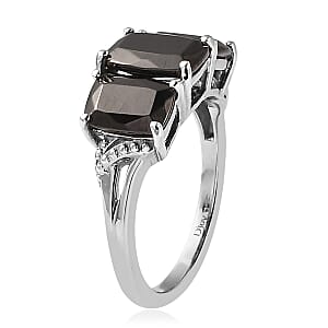 Elite Shungite Stud Earrings, 3 Stone Ring Size 7.0 and Pendant in Platinum Over Sterling Silver 5.85 ctw