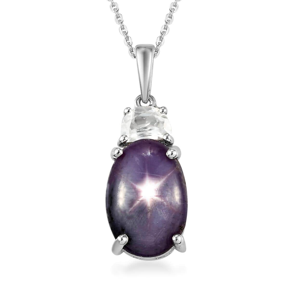 Indian Star Ruby and White Zircon Pendant Necklace 20 Inches in Platinum Over Sterling Silver 10.40 ctw image number 0