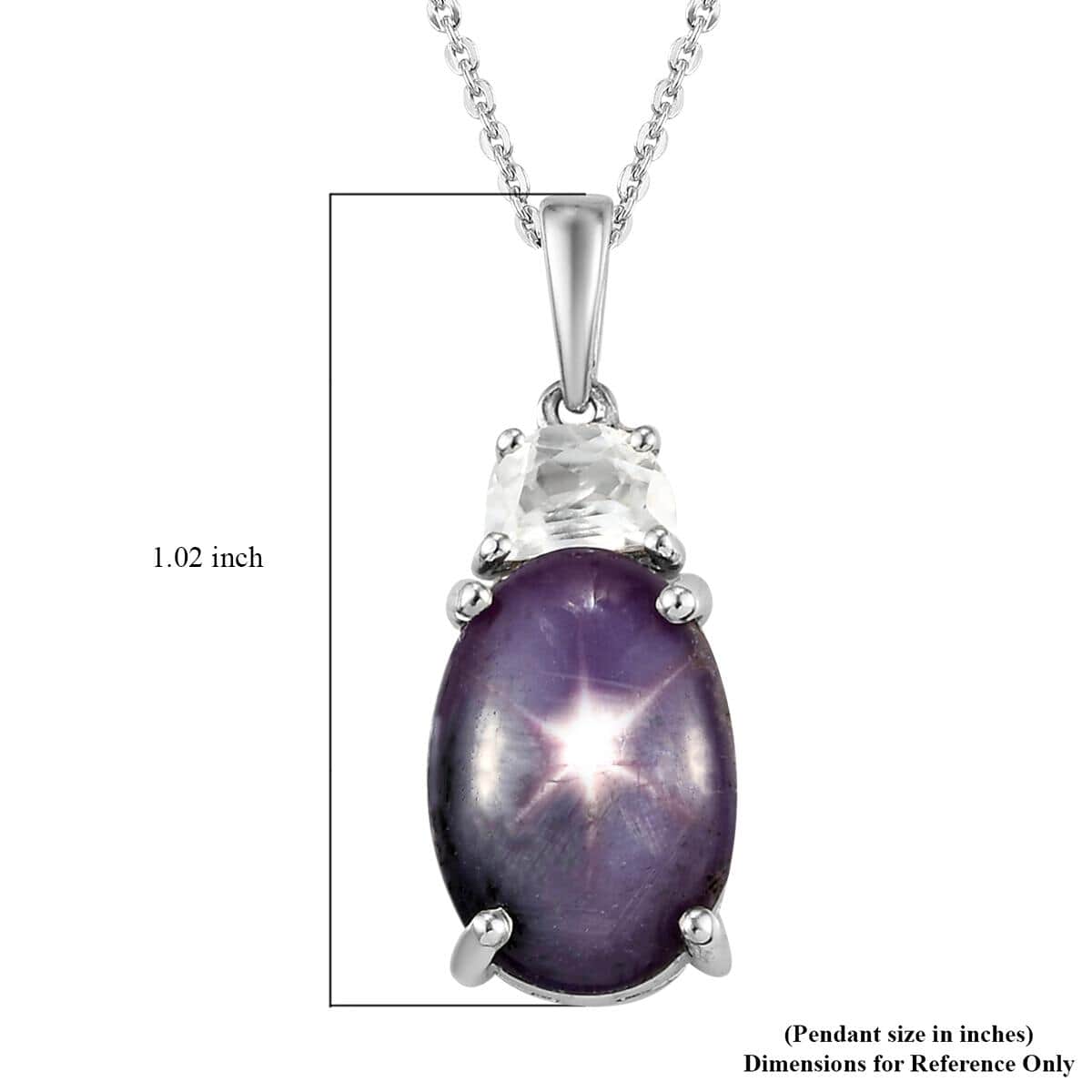 Indian Star Ruby and White Zircon Pendant Necklace 20 Inches in Platinum Over Sterling Silver 10.40 ctw image number 6