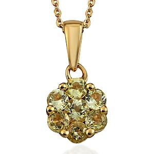 AAA Natural Tanzanian Canary Tourmaline Pressure Set Pendant Necklace 20 Inches in Vermeil Yellow Gold Over Sterling Silver 0.85 ctw