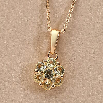 AAA Natural Tanzanian Canary Tourmaline Pressure Set Pendant Necklace 20 Inches in Vermeil Yellow Gold Over Sterling Silver 0.85 ctw
