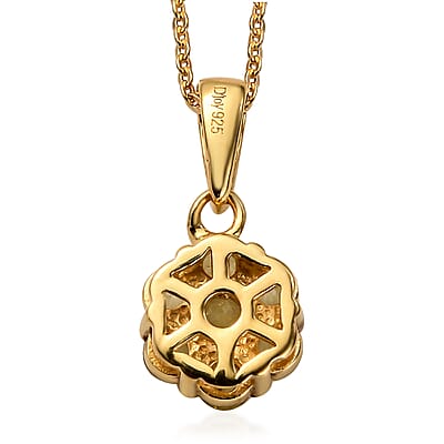 AAA Natural Tanzanian Canary Tourmaline Pressure Set Pendant Necklace 20 Inches in Vermeil Yellow Gold Over Sterling Silver 0.85 ctw