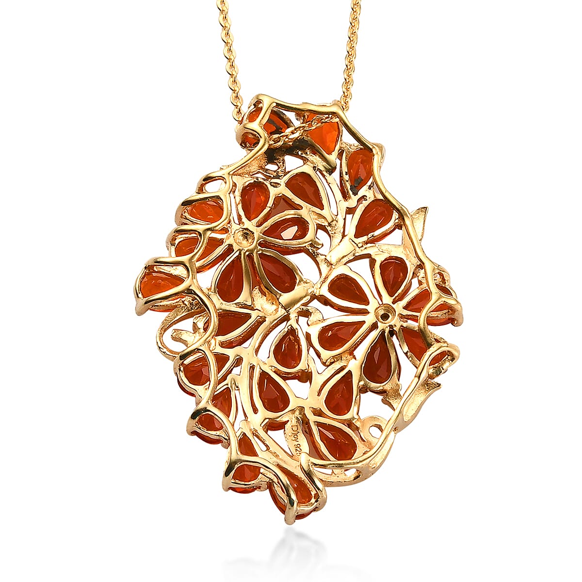 Crimson Fire Opal Floral Pendant Necklace 20 Inches in Vermeil Yellow Gold Over Sterling Silver 3.75 ctw image number 5