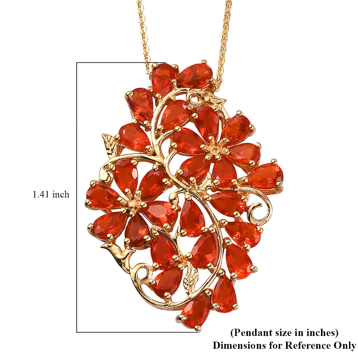 Crimson Fire Opal Floral Pendant Necklace 20 Inches in Vermeil Yellow Gold Over Sterling Silver 3.75 ctw