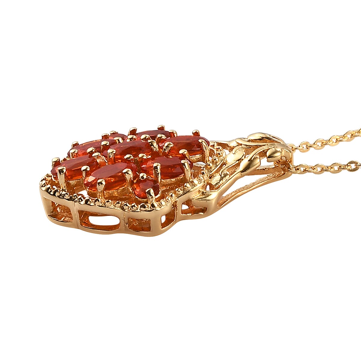 Mexican Fire Opal Pendant Necklace 20 Inches in Vermeil Yellow Gold Over Sterling Silver 1.15 ctw image number 3