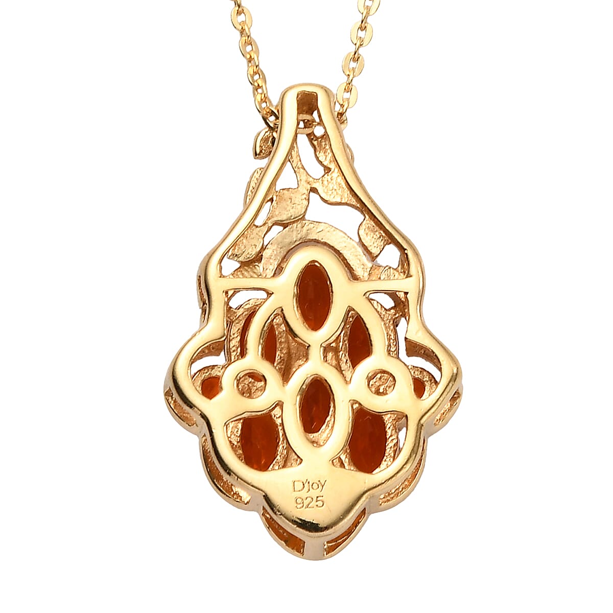 Mexican Fire Opal Pendant Necklace 20 Inches in Vermeil Yellow Gold Over Sterling Silver 1.15 ctw image number 4