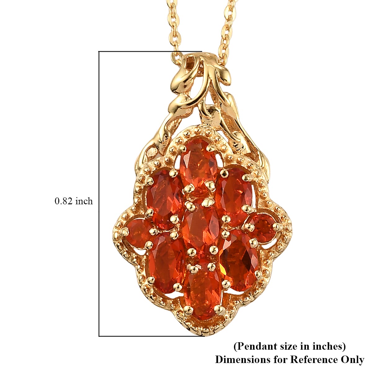 Mexican Fire Opal Pendant Necklace 20 Inches in Vermeil Yellow Gold Over Sterling Silver 1.15 ctw image number 6