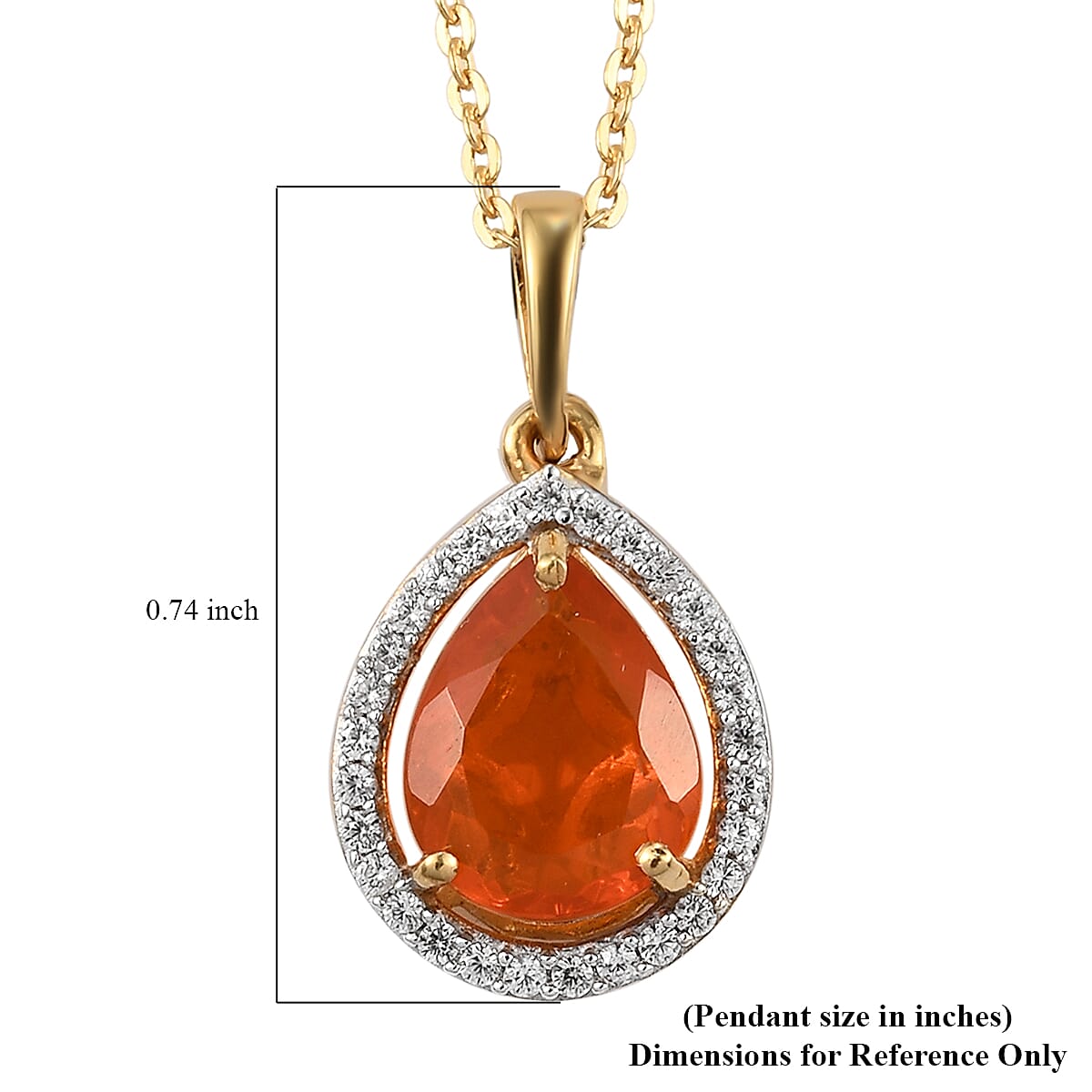 Crimson Fire Opal and Natural White Zircon Drop Pendant Necklace 20 Inches in Vermeil Yellow Gold Over Sterling Silver 1.50 ctw