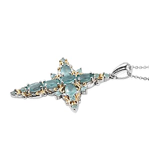 Premium Grandidierite Cross Pendant Necklace 20 Inches in Vermeil Yellow Gold and Platinum Over Sterling Silver 3.10 ctw