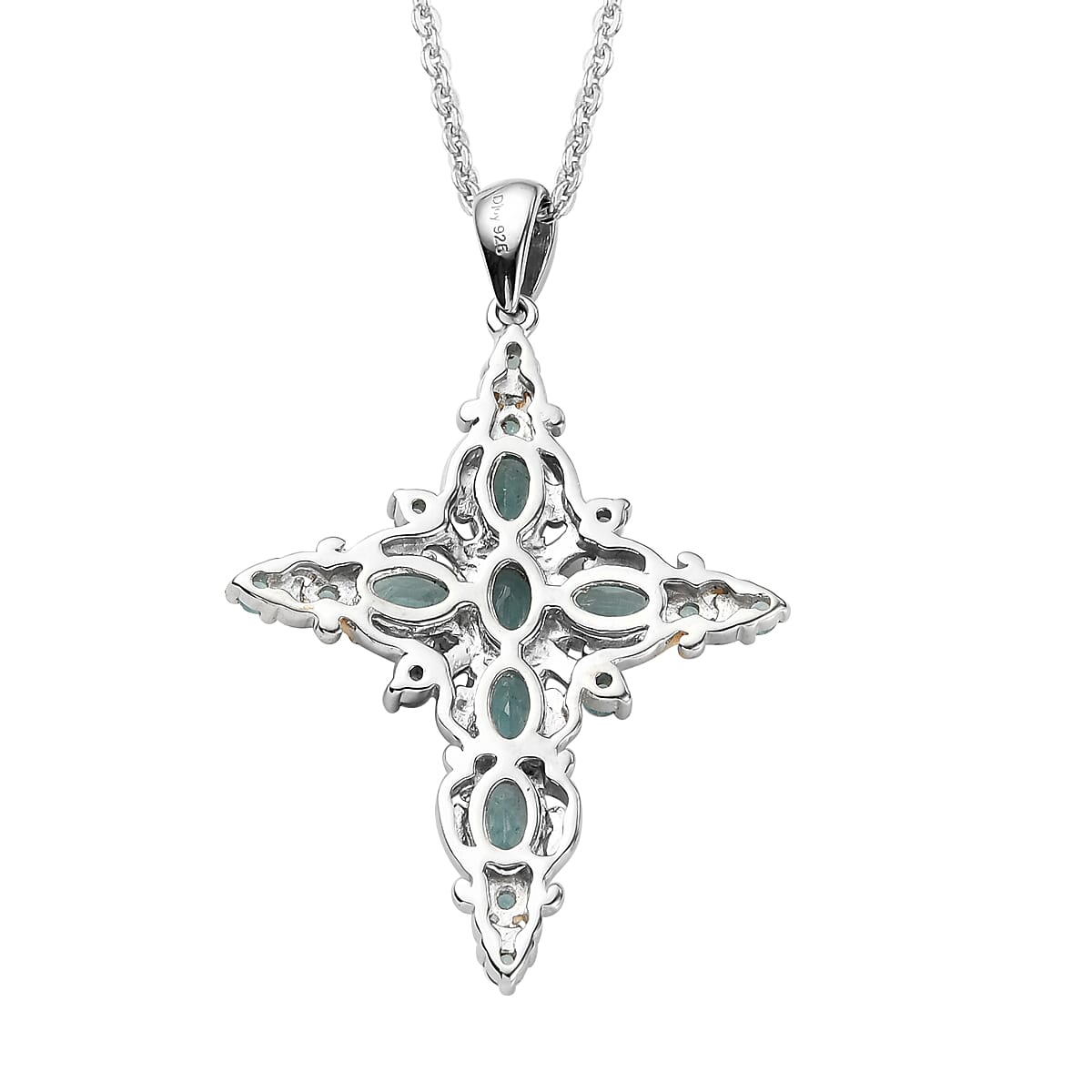 Premium Grandidierite Cross Pendant Necklace 20 Inches in Vermeil Yellow Gold and Platinum Over Sterling Silver 3.10 ctw