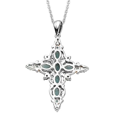 Premium Grandidierite Cross Pendant Necklace 20 Inches in Vermeil Yellow Gold and Platinum Over Sterling Silver 3.10 ctw
