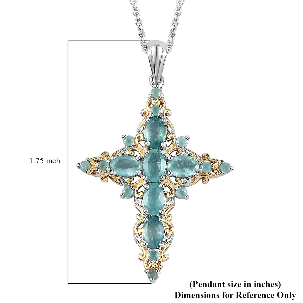 Premium Grandidierite Cross Pendant Necklace 20 Inches in Vermeil Yellow Gold and Platinum Over Sterling Silver 3.10 ctw