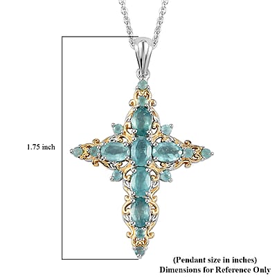 Premium Grandidierite Cross Pendant Necklace 20 Inches in Vermeil Yellow Gold and Platinum Over Sterling Silver 3.10 ctw