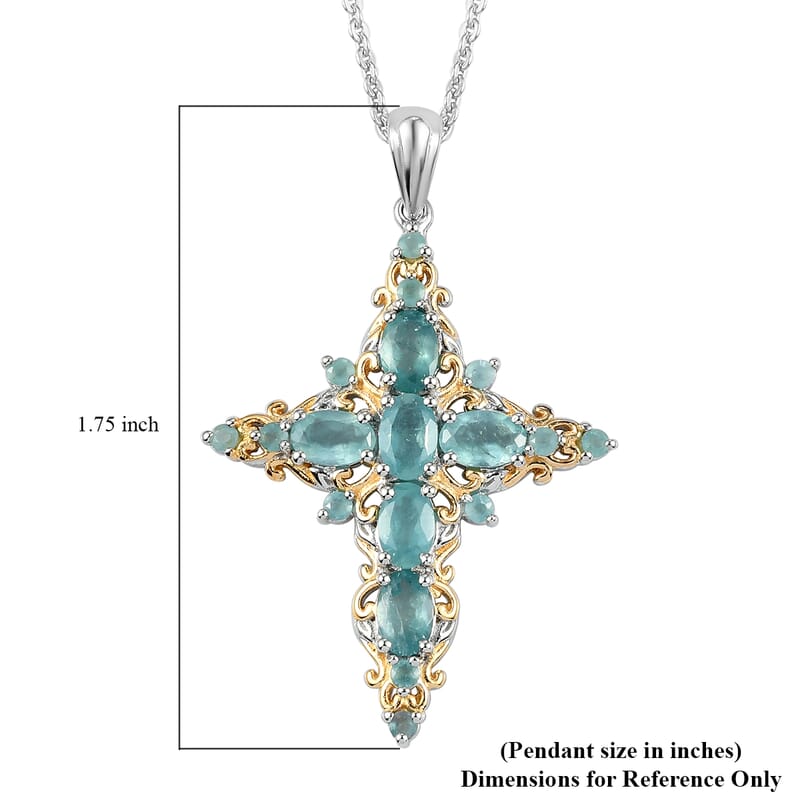 Premium Grandidierite Cross Pendant Necklace 20 Inches in Vermeil Yellow Gold and Platinum Over Sterling Silver 3.10 ctw