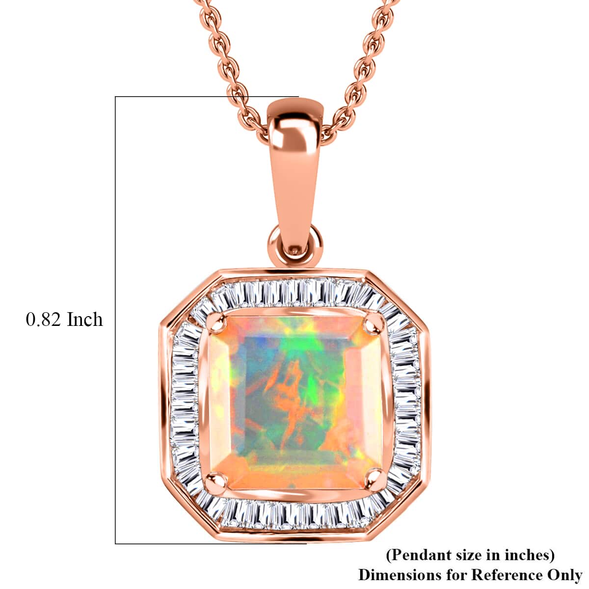 Premium Ethiopian Opal Diamond Pendant in Vermeil Rose Gold Plated Sterling Silver, Diamond Halo Pendant, Welo Opal Jewelry, Asscher Cut Opal (20 Inches) 1.75 ctw image number 6