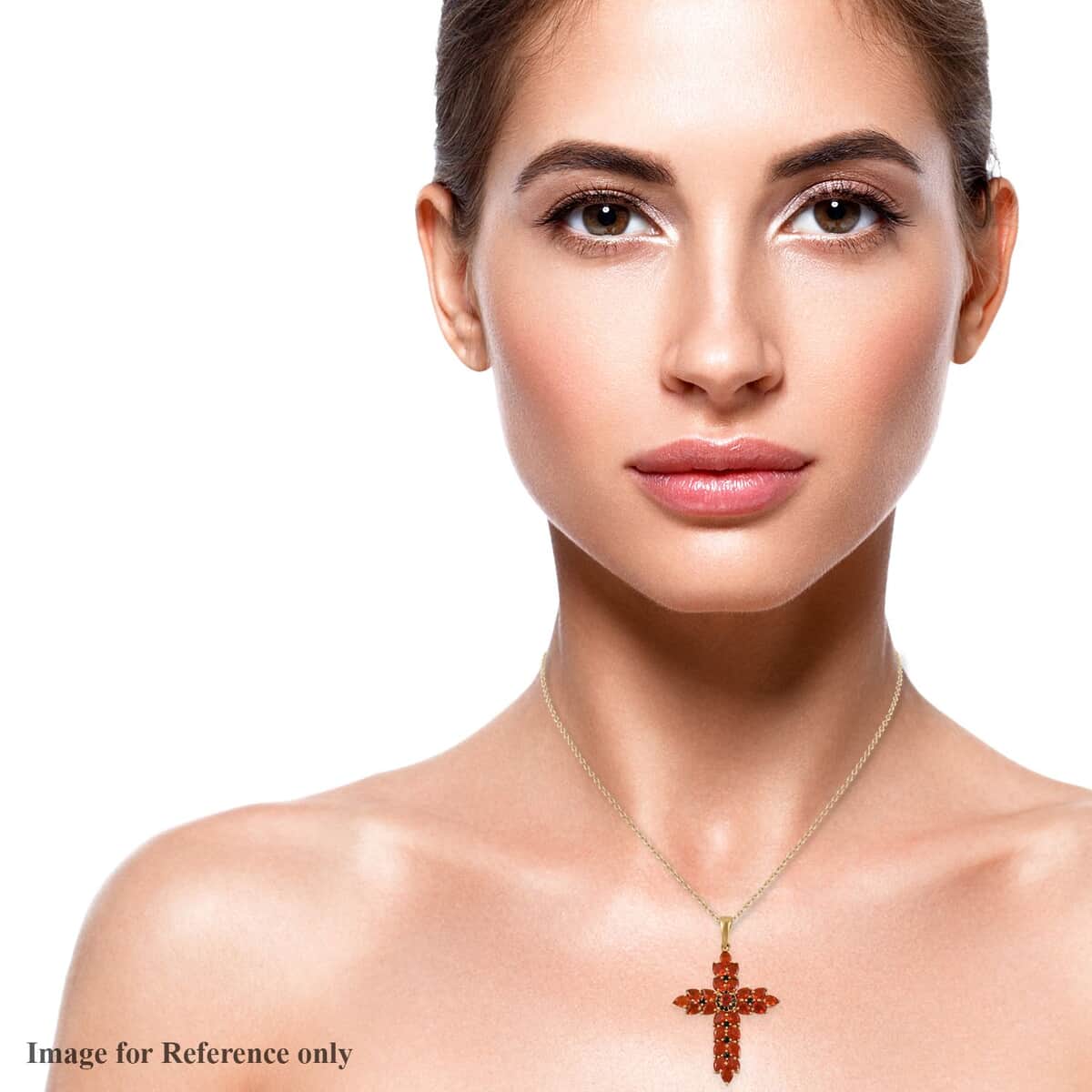 Crimson Fire Opal, Thai Black Spinel Cross Pendant Necklace (20 Inches) in Vermeil YG Over Sterling Silver image number 2