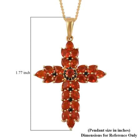 Crimson Fire Opal, Thai Black Spinel Cross Pendant Necklace (20 Inches) in Vermeil YG Over Sterling Silver image number 6