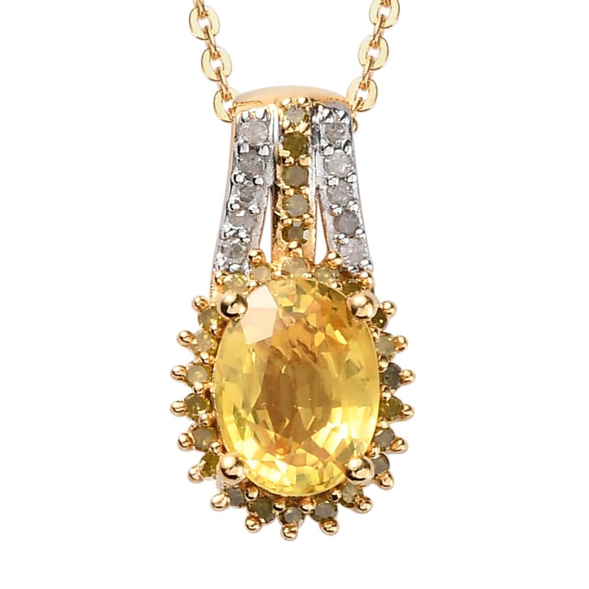 Yellow Sapphire, Yellow and White Diamond Pendant Necklace 20 Inches in Vermeil Yellow Gold Over Sterling Silver 1.85 ctw image number 0