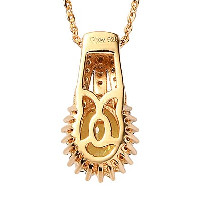 Yellow Sapphire, Yellow and White Diamond Pendant Necklace 20 Inches in Vermeil Yellow Gold Over Sterling Silver 1.85 ctw