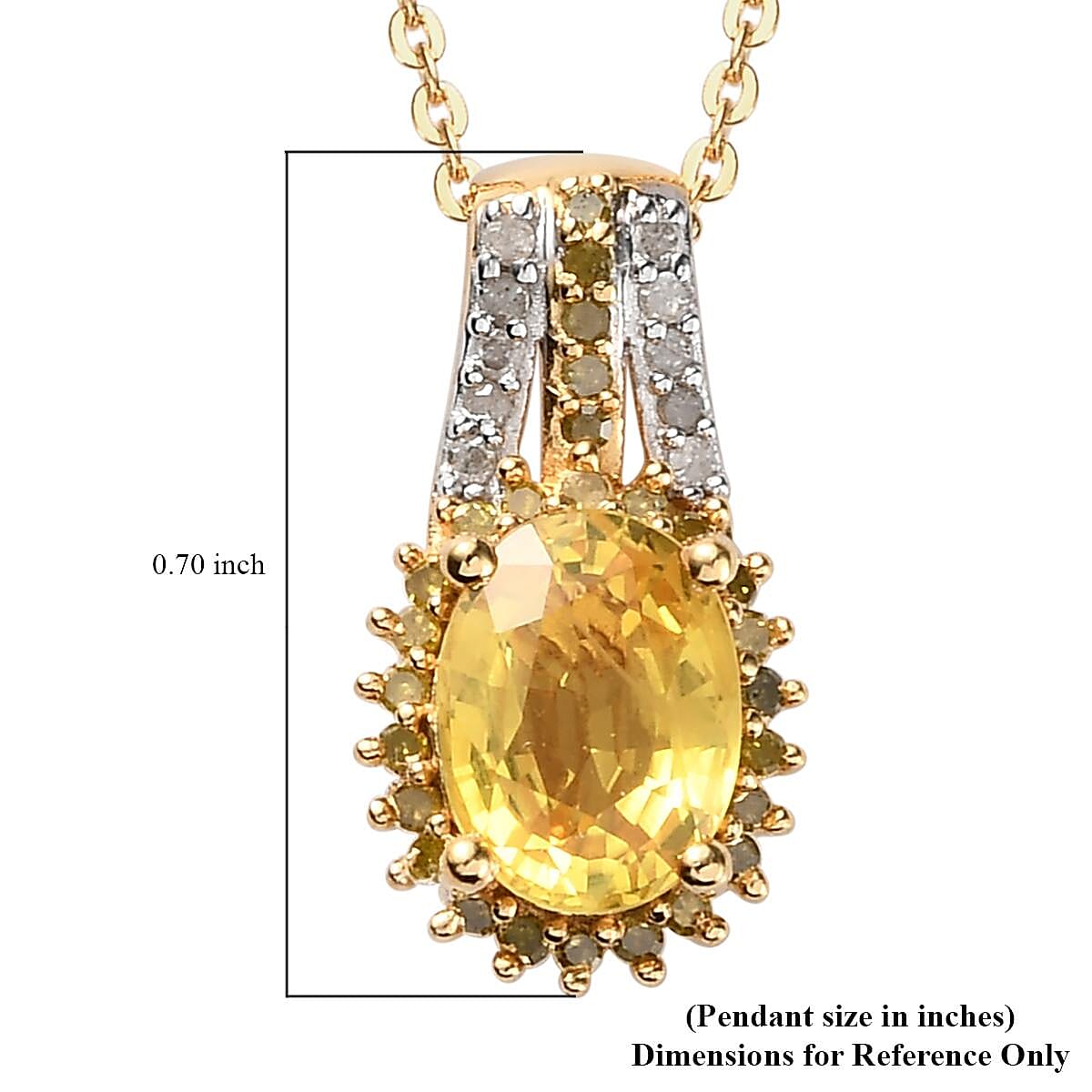 Yellow Sapphire, Yellow and White Diamond Pendant Necklace 20 Inches in Vermeil Yellow Gold Over Sterling Silver 1.85 ctw