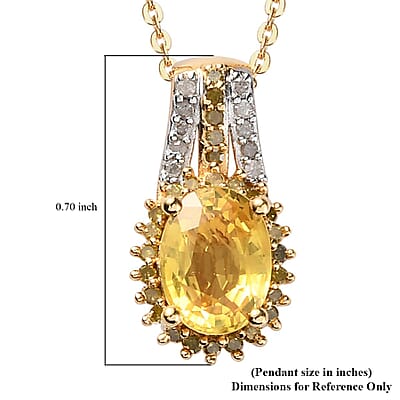 Yellow Sapphire, Yellow and White Diamond Pendant Necklace 20 Inches in Vermeil Yellow Gold Over Sterling Silver 1.85 ctw